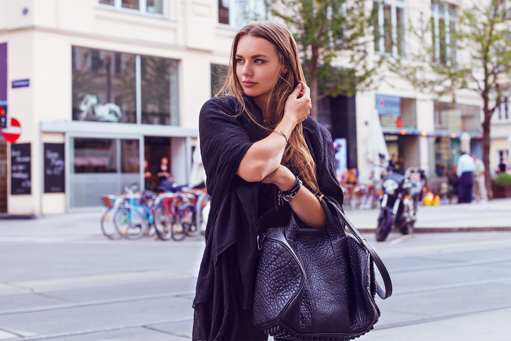 herpistolgo, portrait of annika, black outfit, alexander wang, rocco bag